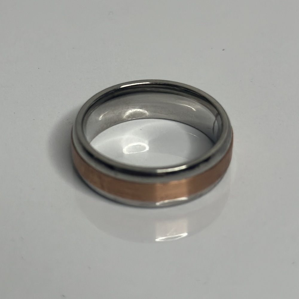 Mens 10kt Rose Gold-SS Diamond Wedding Band, Size 10 - Picture 6 of 8